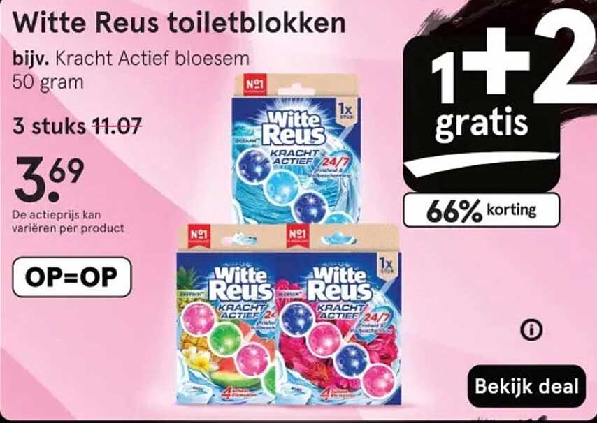Witte Reus toiletblokken bijv. Kracht Actief bloesem 50 gram
