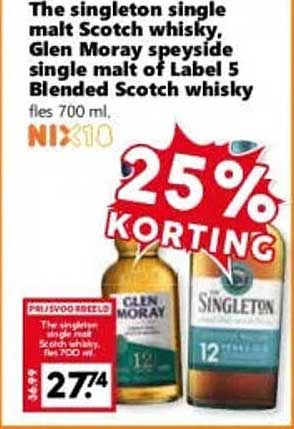 The singleton single malt Scotch whisky, Glen Moray speyside single malt of Label 5 Blended Scotch whisky