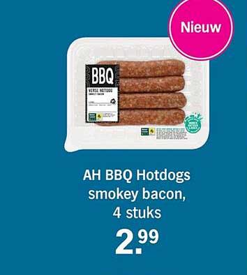 AH BBQ Hotdogs smokey bacon, 4 stuks