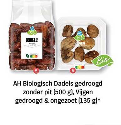 AH Biologisch Dadel gedroogd zonder pit (500 g), Vijgen gedroogd & ongezoet (135 g)*