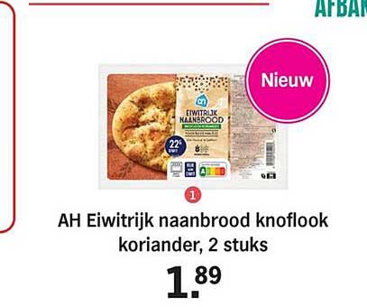 AH Eiwitrijk naanbrood knoflook koriander, 2 stuks
