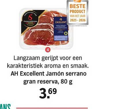 AH Excellent Jamón serrano gran reserva, 80 g