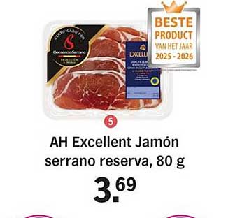 AH Excellent Jamón serrano reserva, 80 g