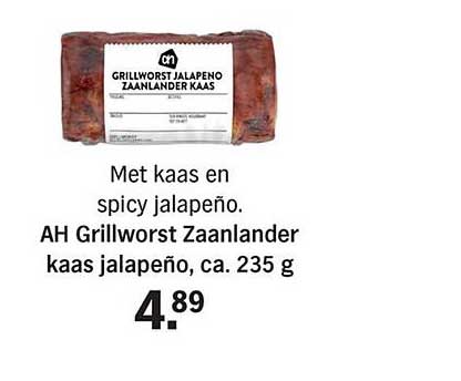 AH Grillworst Zaanlander kaas jalapeño, ca. 235 g