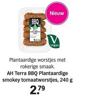 AH Terra BBQ Plantaardige smokey tomaatworstjes, 240 g