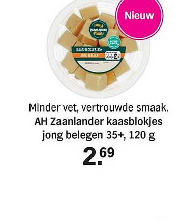 AH Zaanlander kaasblokjes jong belegen 35+, 120 g