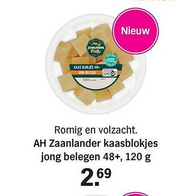 AH Zaanlander kaasblokjes jong belegen 48+, 120 g