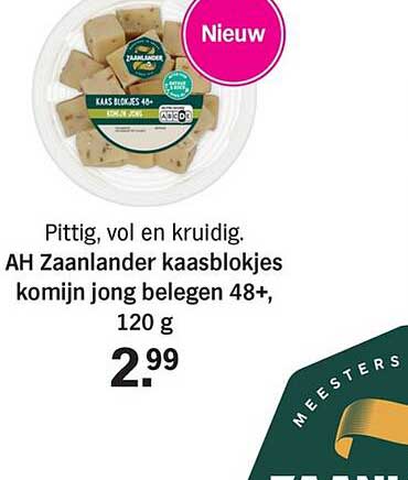 AH Zaanlander kaasblokjes komijn jong belegen 48+, 120 g