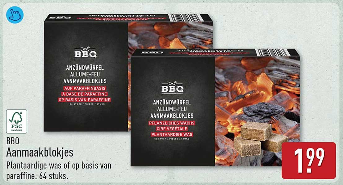 BBQ Aanmaakblokjes Plantaardige was of op basis van paraffine. 64 stuks.