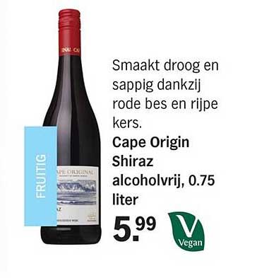 Cape Origin Shiraz alcoholvrij, 0.75 liter