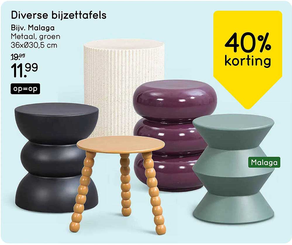 Diverse bijzettafels Bijv. Malaga Metaal, groen 36xØ30,5 cm 40% korting