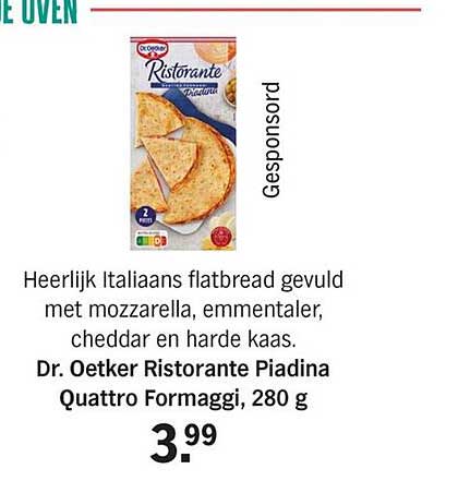 Dr. Oetker Ristorante Piadina Quattro Formaggi, 280 g