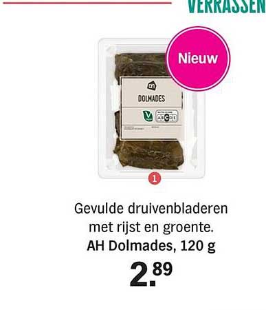 Gevulde druivenbladeren met rijst en groente. AH Dolmades, 120 g