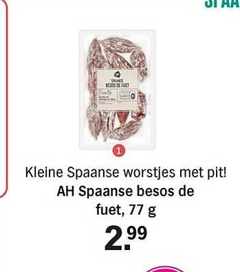 Kleine Spaanse worstjes met pit! AH Spaanse besos de fuet, 77 g