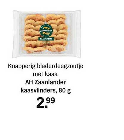 Knapperig bladerdeegzoutje met kaas. AH Zaanlander kaasvlinders, 80 g