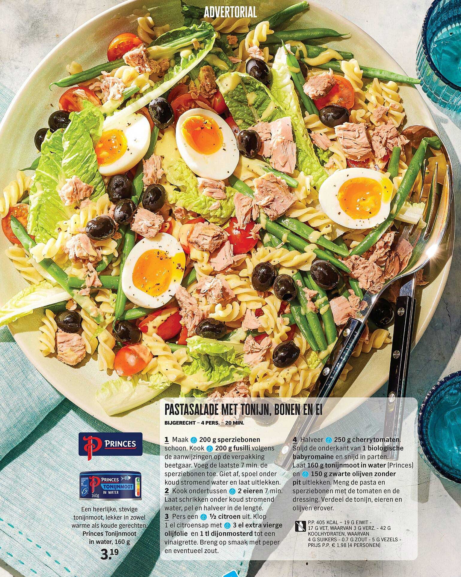 Pastasalade met tonijn, bonen en ei