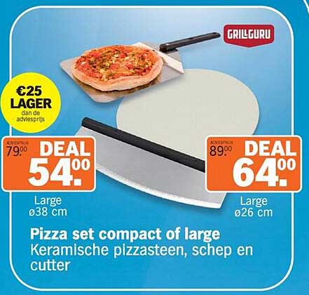 Pizza set compact of large Keramische pizzasteen, schep en cutter