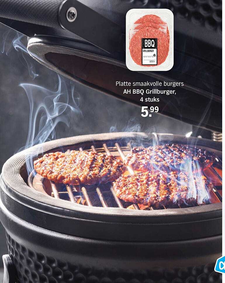 Platte smaakvolle burgers AH BBQ Grillburger, 4 stuks