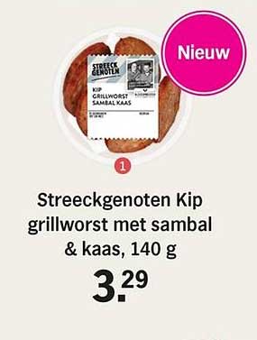 Streeckgenoten Kip grillworst met sambal & kaas, 140 g