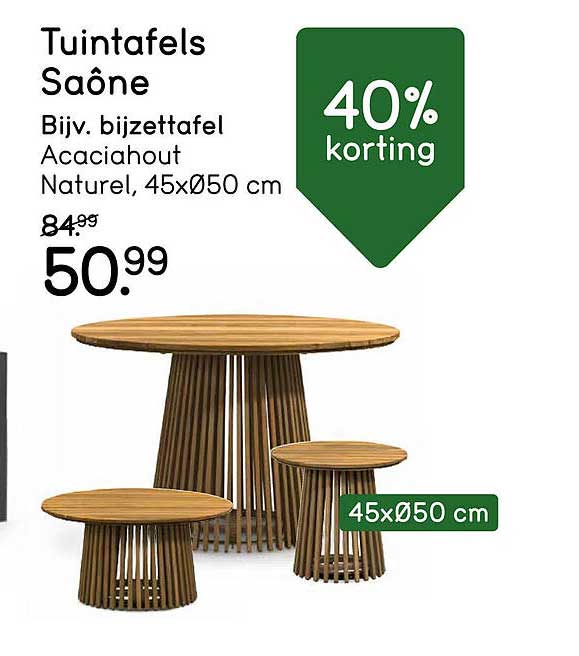 Tuintafels Saône Bijv. bijzettafel Acaciahout Naturel, 45xØ50 cm 40% korting