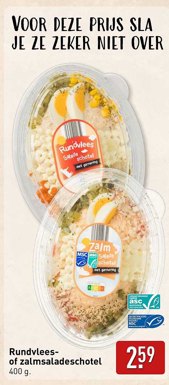 Rundvlees- of zalmsaladeschotel 400 g