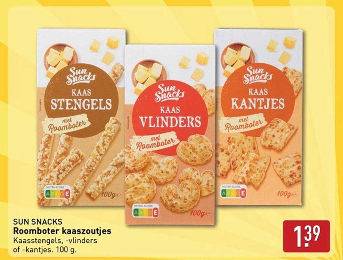 SUN SNACKS Roomboter kaaszoutjes Kaasstengels, -vlinders of -kantjes. 100 g.