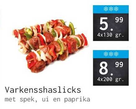 Varkensshaslicks met spek, ui en paprika