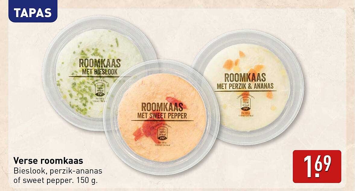 Verse roomkaas - Bieslook, perzik-ananas of sweet pepper, 150 g