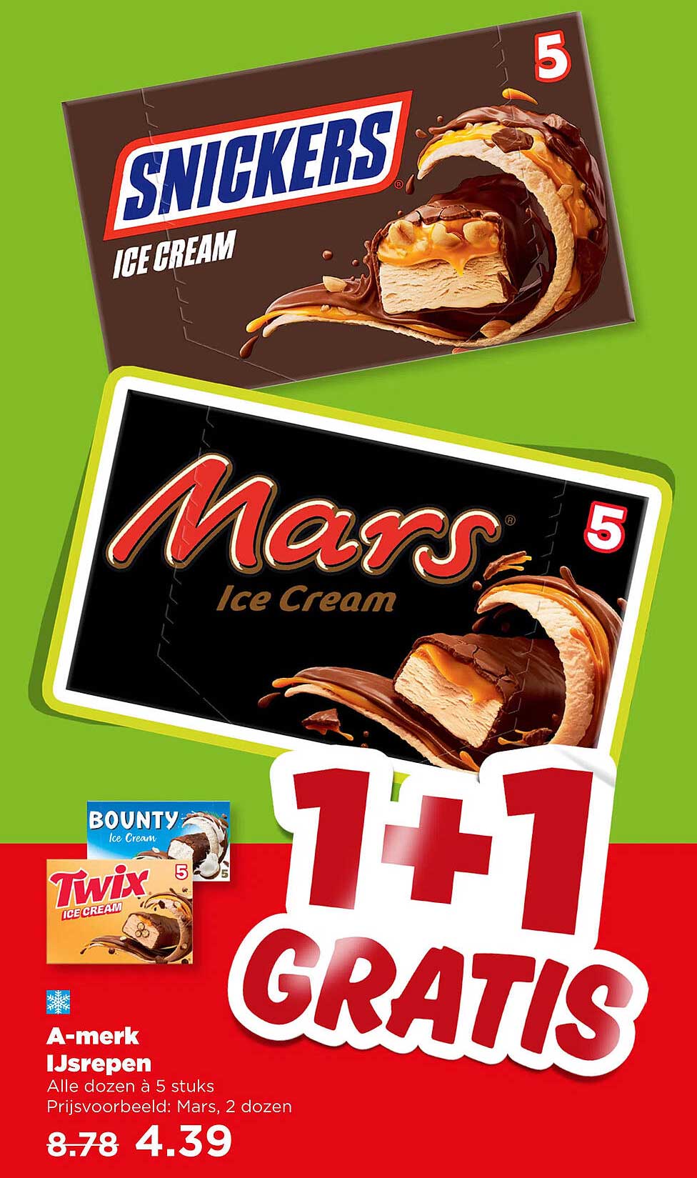 A-merk ijsrepen 1+1 gratis