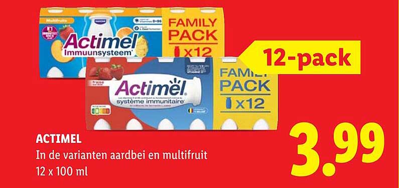 ACTIMEL In de varianten aardbei en multifruit 12 x 100 ml 12-pack