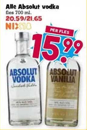 Alle Absolut vodka fles 700 ml. NIX 18