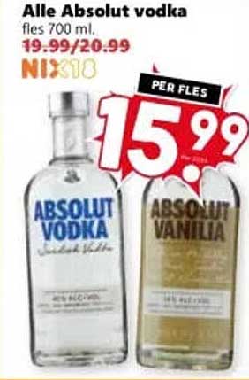 Alle Absolut vodka fles 700 ml. PER FLES