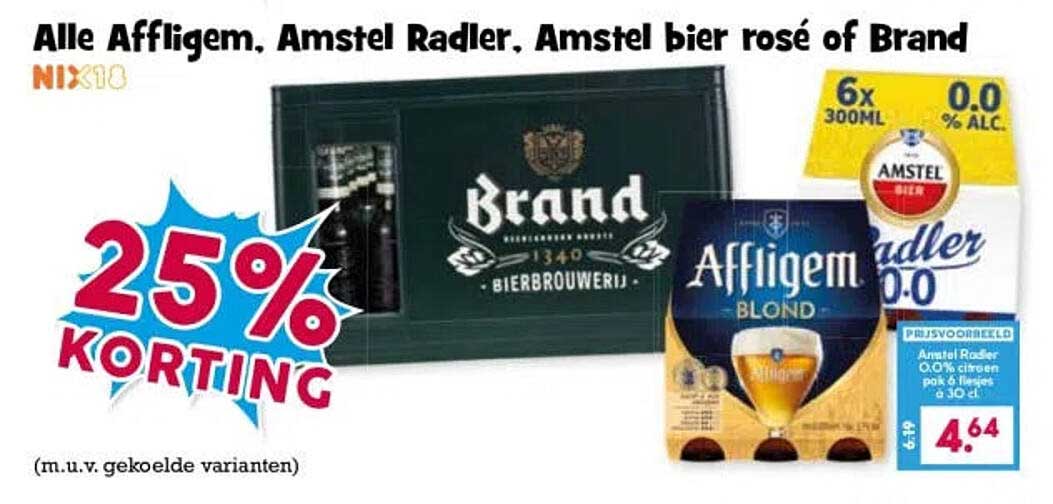 Alle Affligem, Amstel Radler, Amstel bier rosé of Brand 25% KORTING