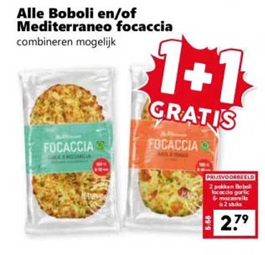 Alle Boboli en/of Mediterraneo focaccia combineren mogelijk 1+1 GRATIS