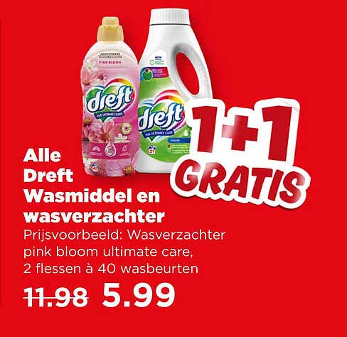 Alle Dreft Wasmiddel en wasverzachter 1+1 GRATIS