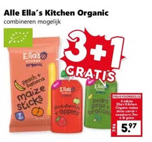 Alle Ella’s Kitchen Organic combineren mogelijk 3+1 gratis