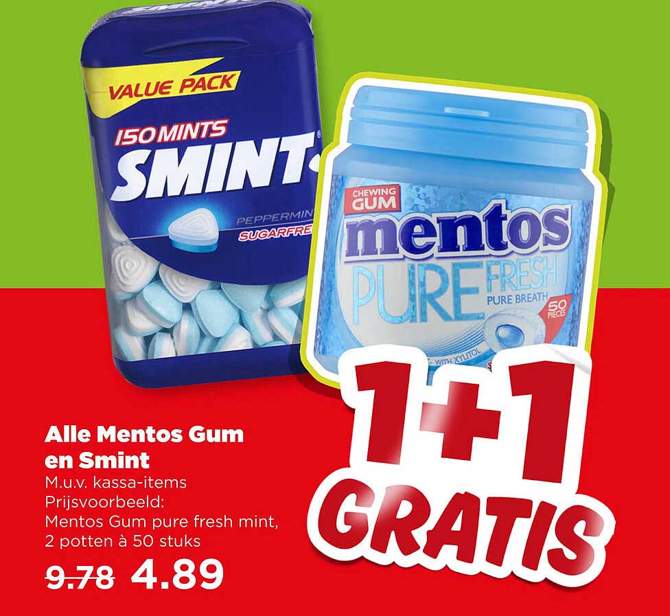 Alle Mentos Gum en Smint 1+1 gratis