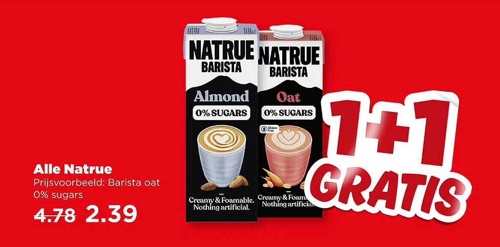 Alle Natrue Prijsvoorbeeld: Barista oat 0% sugars 1+1 GRATIS