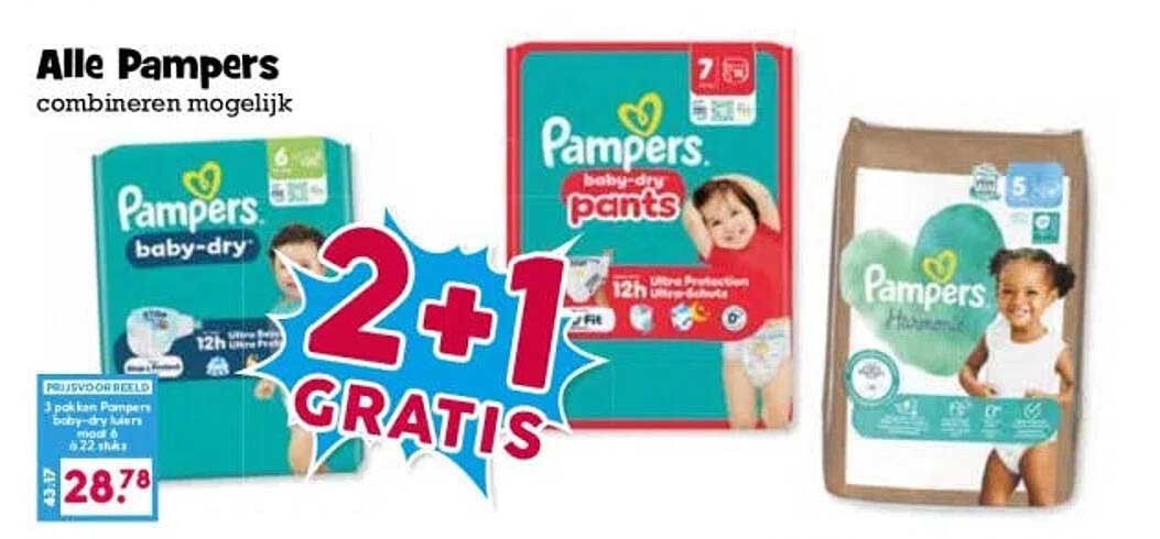 Alle Pampers combineren mogelijk 2+1 GRATIS