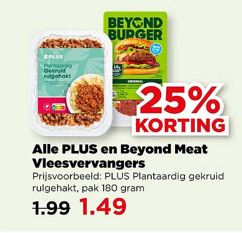 Alle PLUS en Beyond Meat vleesvervangers 25% korting