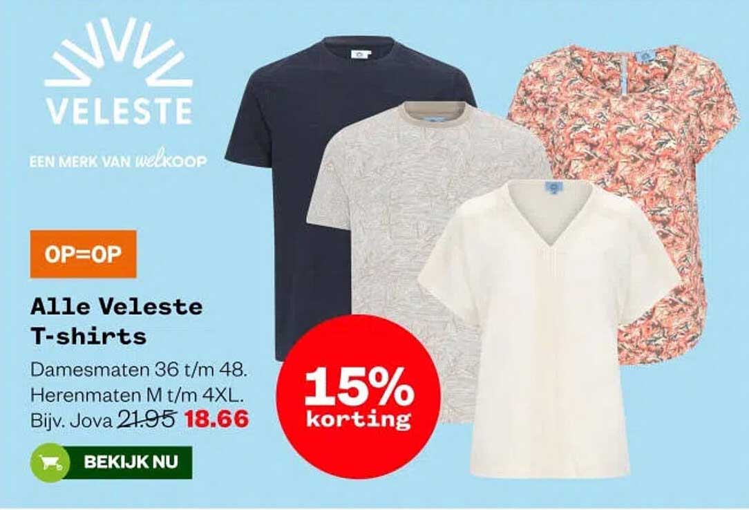 Alle Veleste T-shirts 15% korting