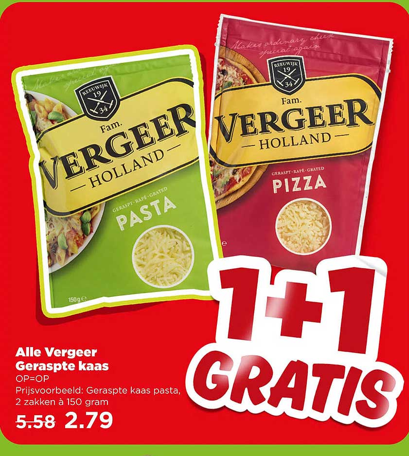 Alle Vergeer Geraspte kaas 1+1 GRATIS