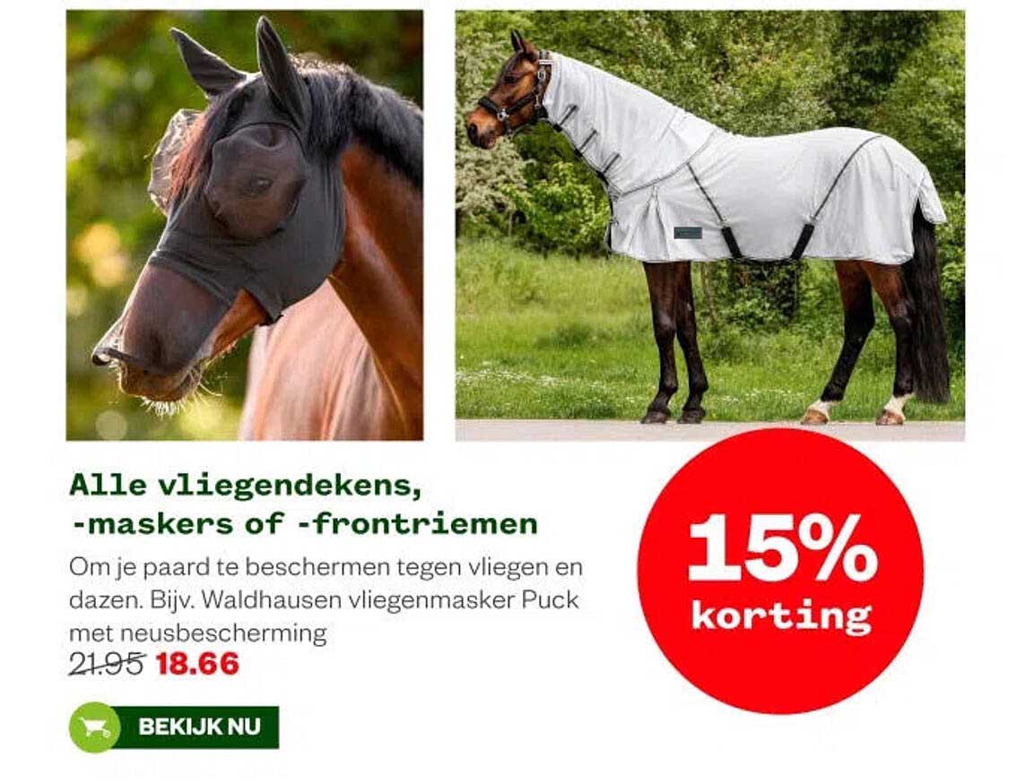 Alle vliegendekens, -maskers of -frontriemen 15% korting