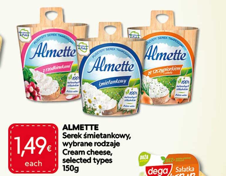 ALMETTE Serek śmietankowy, wybrane rodzaje Cream cheese, selected types 150g
