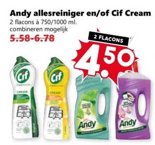 Andy allesreiniger en/of Cif Cream 2 flacons 4.50 2 FLACONS