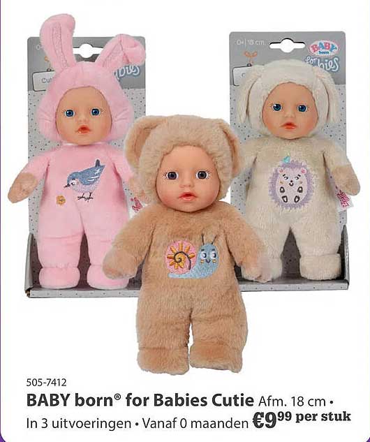 BABY born® for Babies Cutie Afm. 18 cm - In 3 uitvoeringen