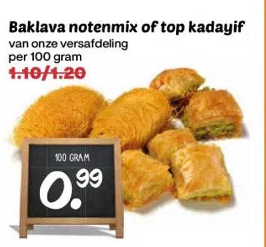 Baklava notenmix of top kadayif van onze versafdeling per 100 gram