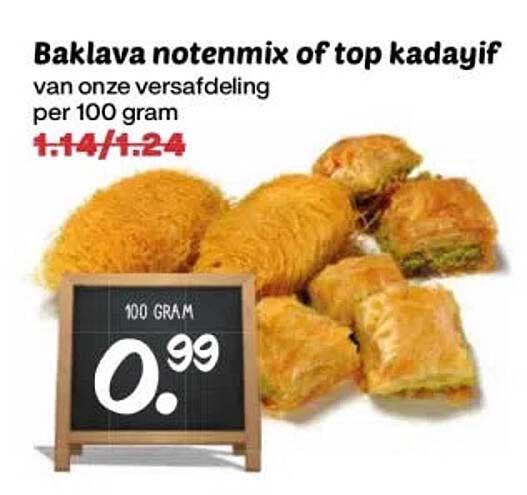 Baklava notenmix of top kadayif van onze versafdeling per 100 gram
