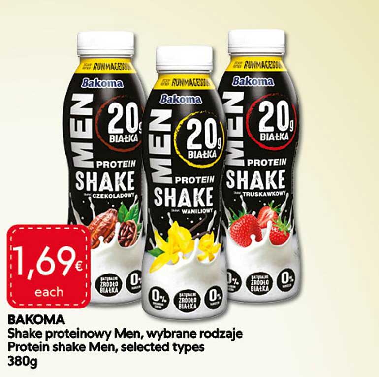 Bakoma Shake proteinowy Men, wybrane rodzaje Protein shake Men, selected types 380g