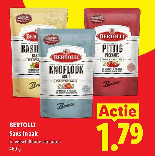 Bertolli Saus in zak In verschillende varianten 460 g Actie